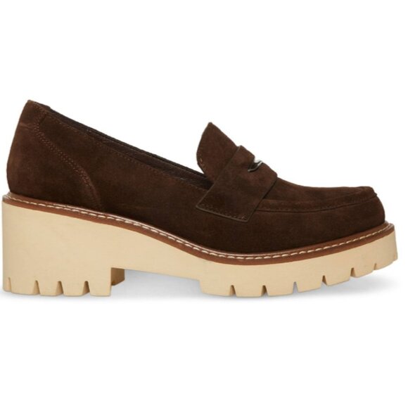 NWT Size 10 Aqua College Brown Waterproof Lug Sole Heeled Suede Loafers (ABBA) - Picture 2 of 16